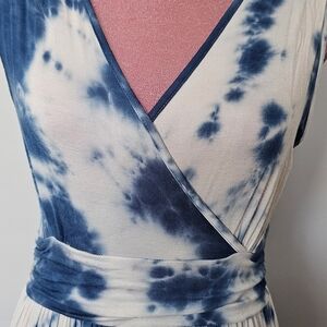 Blue and White Tie-Dye Maxi Dress - Wrap-Style